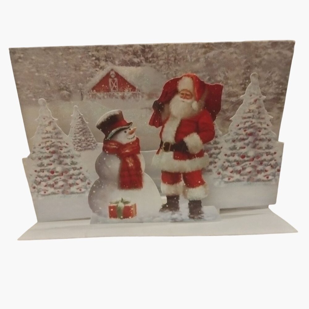 Vintage Pop Up Christmas Card Santa Snowman Craft Scrapbook Junk Journal